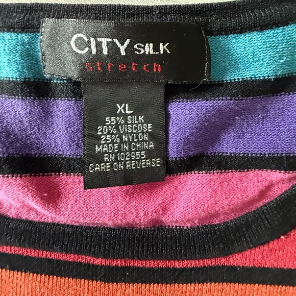 City Silk Colorful Striped Silk Crew Neck Sweater SZ XL - Picture 4 of 12
